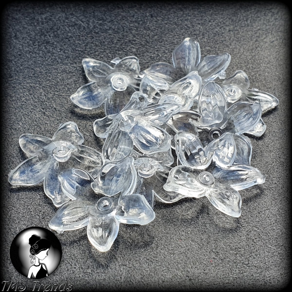 10 Blüten Kappen aus Acryl klar - farblos - 20mm