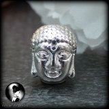 3 Metallperlen Buddha Kopf, versilbert 10mm